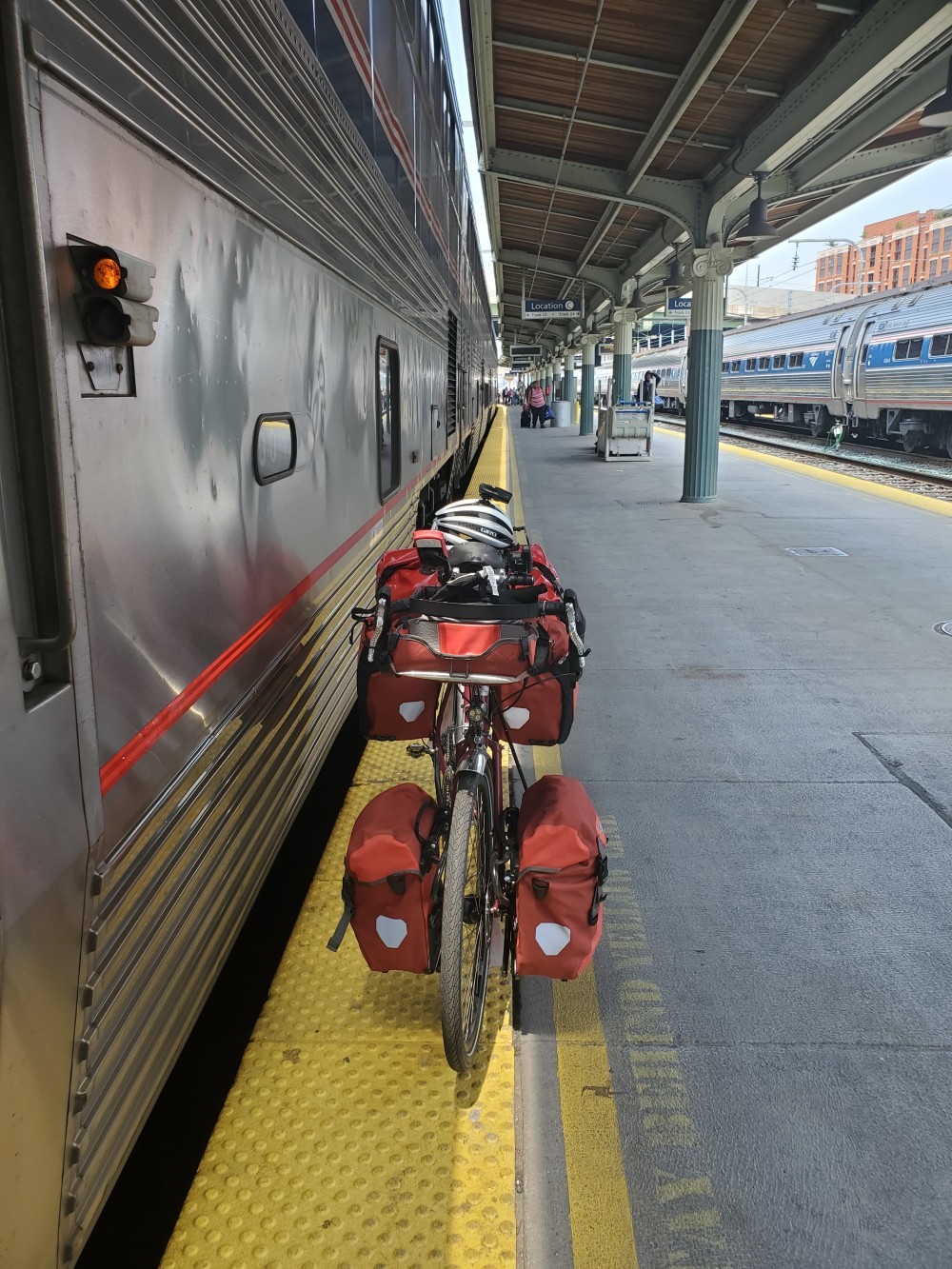Outside the train.