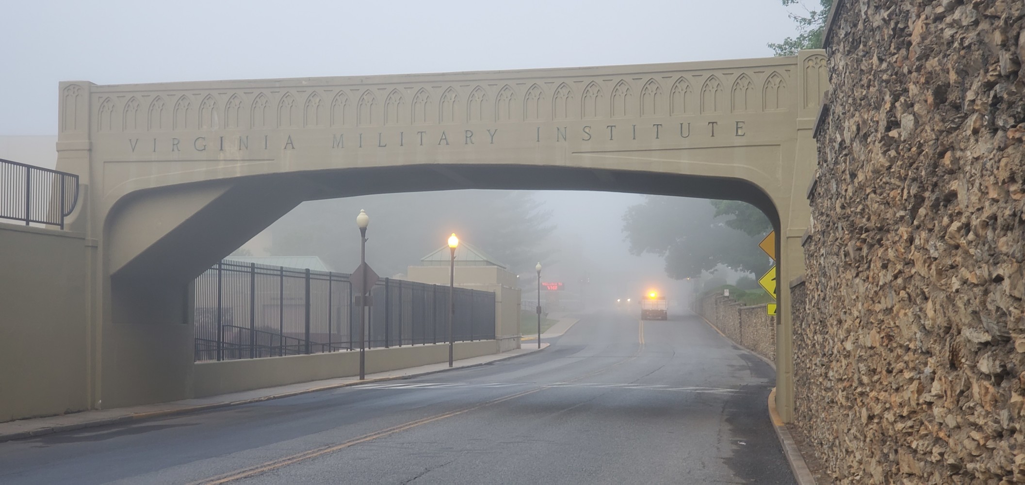 Virginia Military Institute in morning fog
