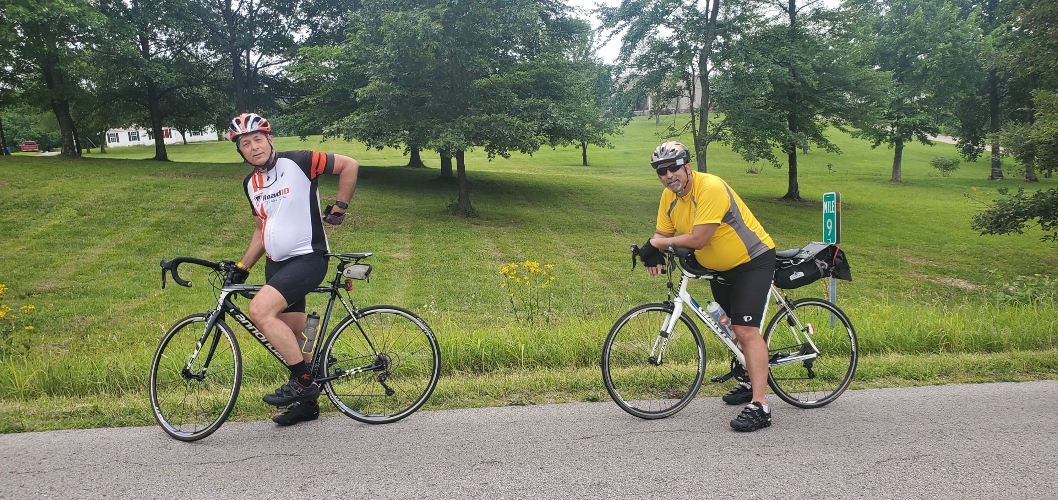The cyclists I met heading east, who warned me about Illinois dogs. The rider on the right is doing the TransAm in pieces, and his brother, who lives in Illinois, joined him for a couple days.