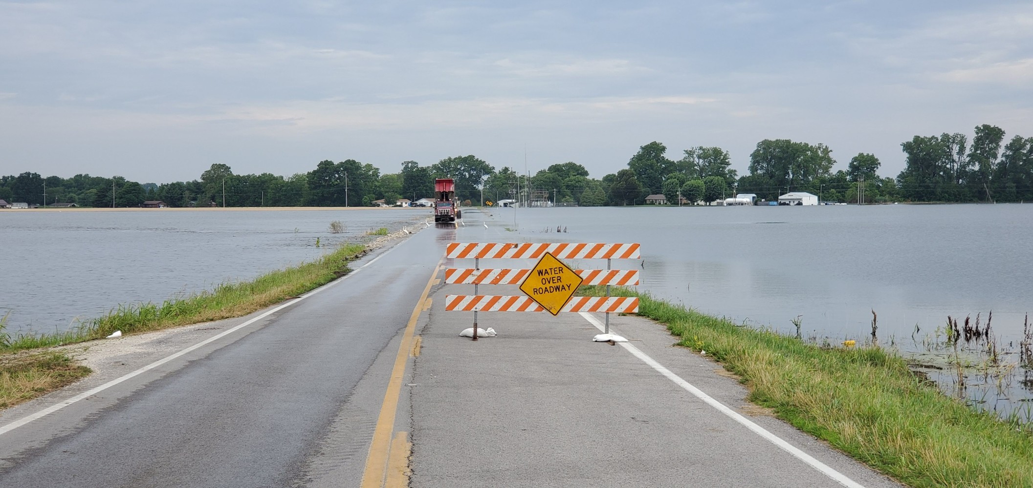 The first flooded road. The water was never more than four inches deep, and I took it really slow. There was a gentle current, but nothing dangerous at this time.