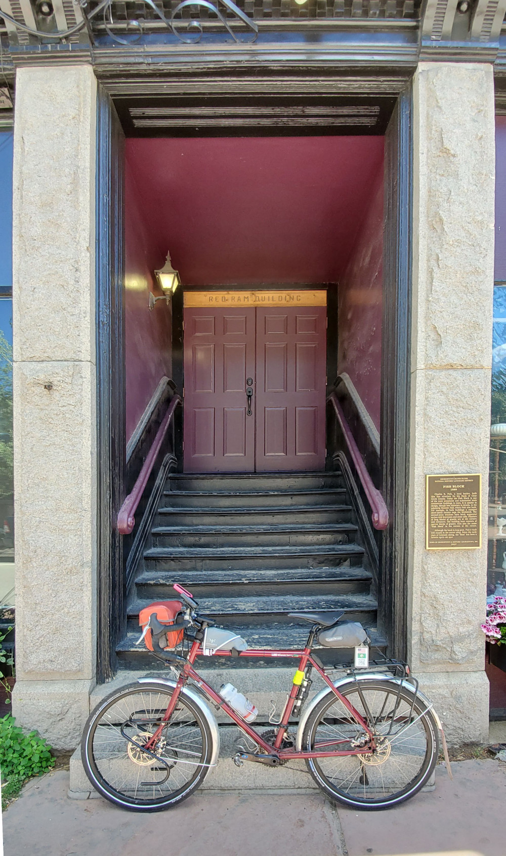 These are the steps of the Red Ram apartments, which are no longer used as apartments (I am told). They are very special to me, because my dad sat here many mornings, drinking coffee from The Pretzel (sadly, long-gone). I joined him many times myself, and did so, very self-consciously, on this visit, just for old-times' sake.