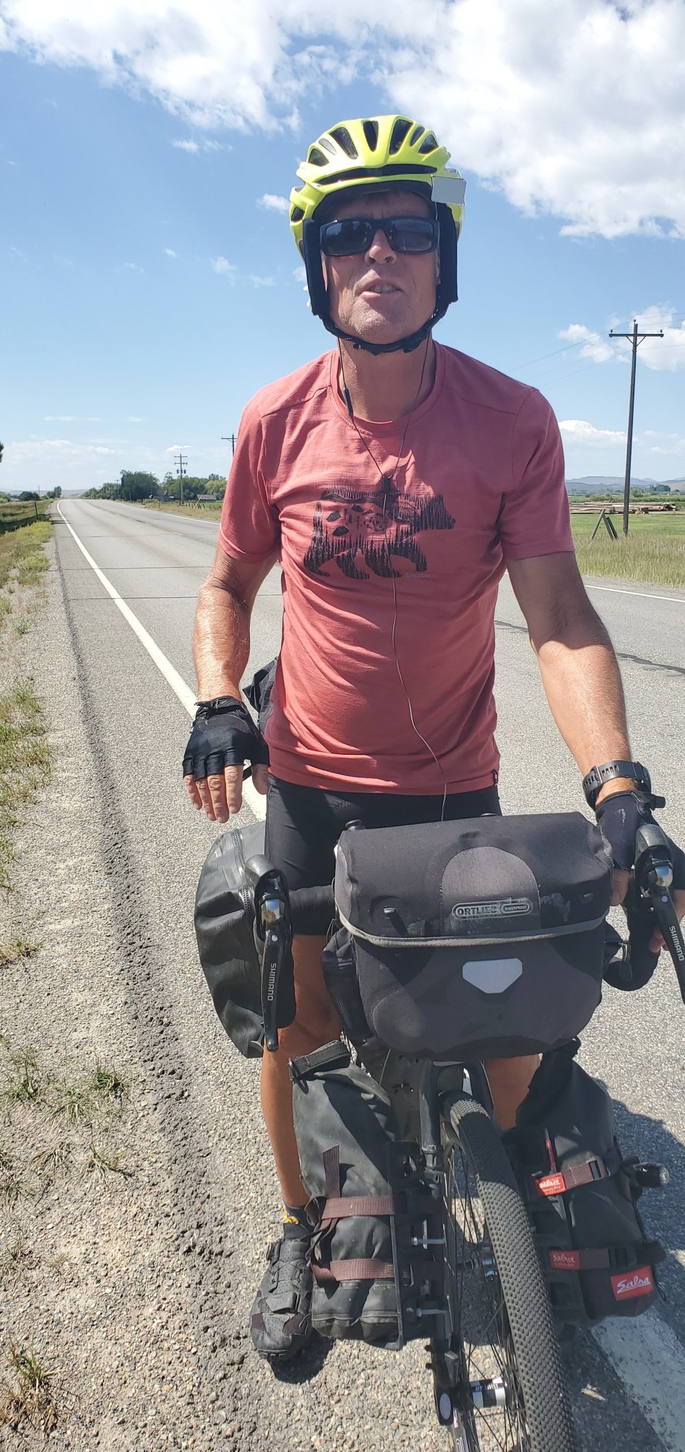 Shrek is a really experienced tourist, and lives in Roslyn, WA. He's done the Great Divide, and he's doing a four- or five-thousand mile loop, mixed gravel and road, this summer. He recognized my John Duggan water bottles! 😁