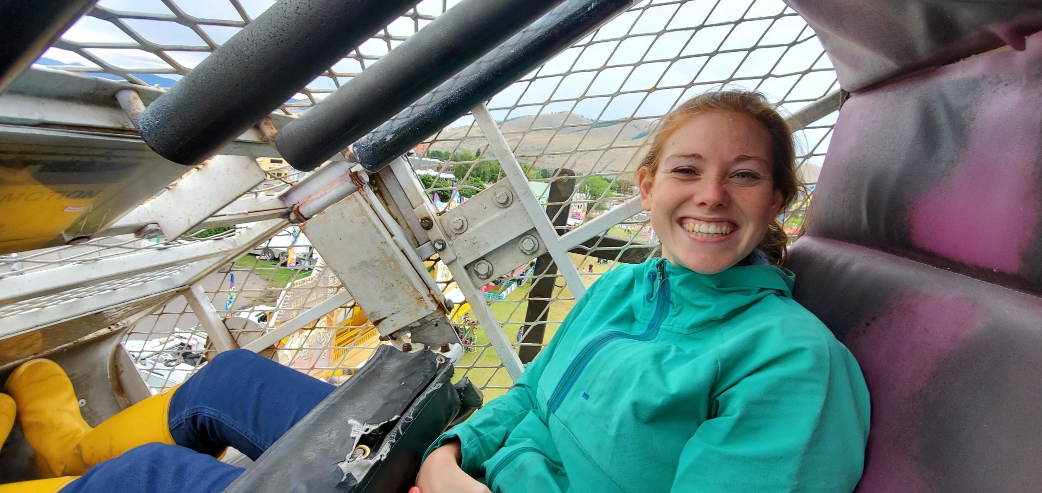 Kaitie at the end of the Zipper ride. She looks happy, but her stomach felt otherwise!