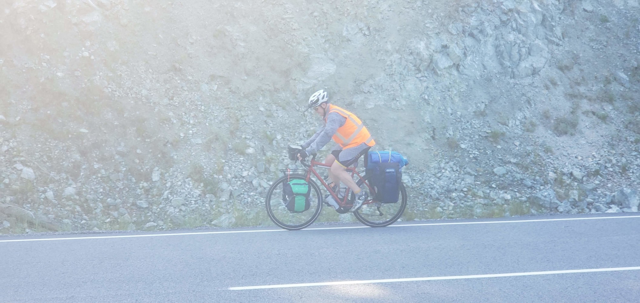 Nick is riding with Judy and John, but is on his way to South Dakota. He didn't cross the road to chat, so this is the best picture I could get!