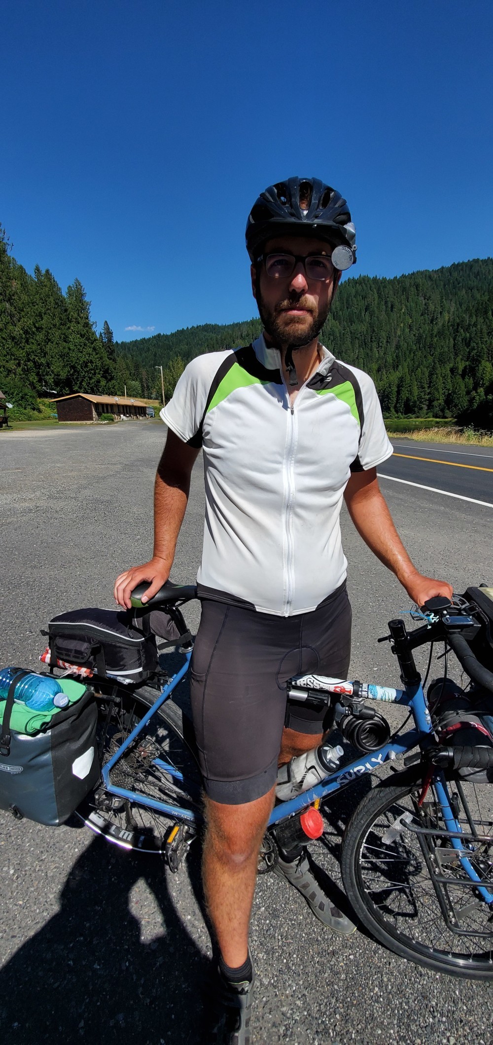 I met Duane (https://www.instagram.com/downhill_duane/) after I left my cabin to get dinner. Dwayne is also doing the TransAm east-to-west, and did the Northern Tier two years ago. He used to live in Wisconsin, but doesn't know where he will live after this. I love it!
