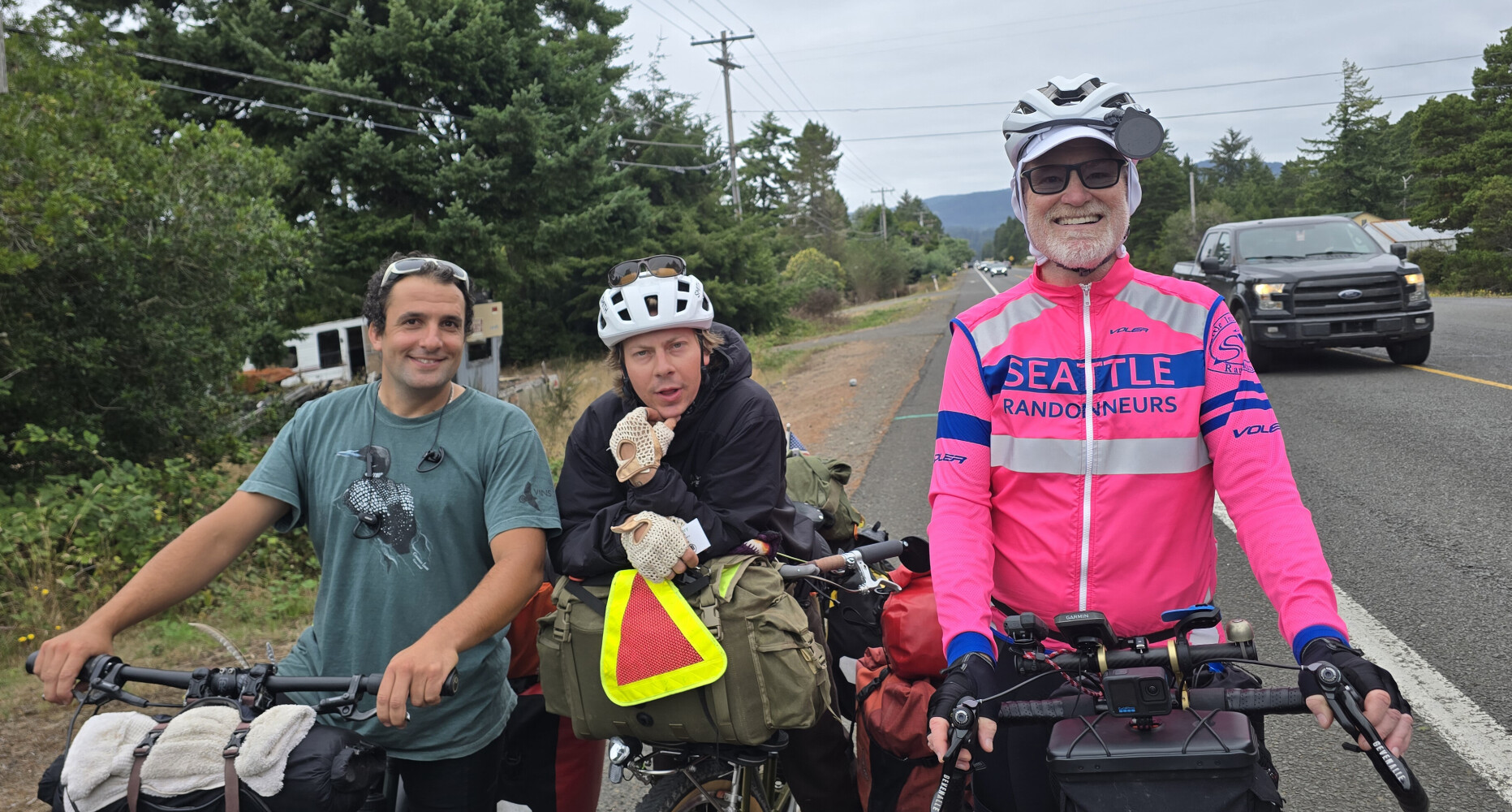 Hans, Nick and me. These pink jerseys are so visible!