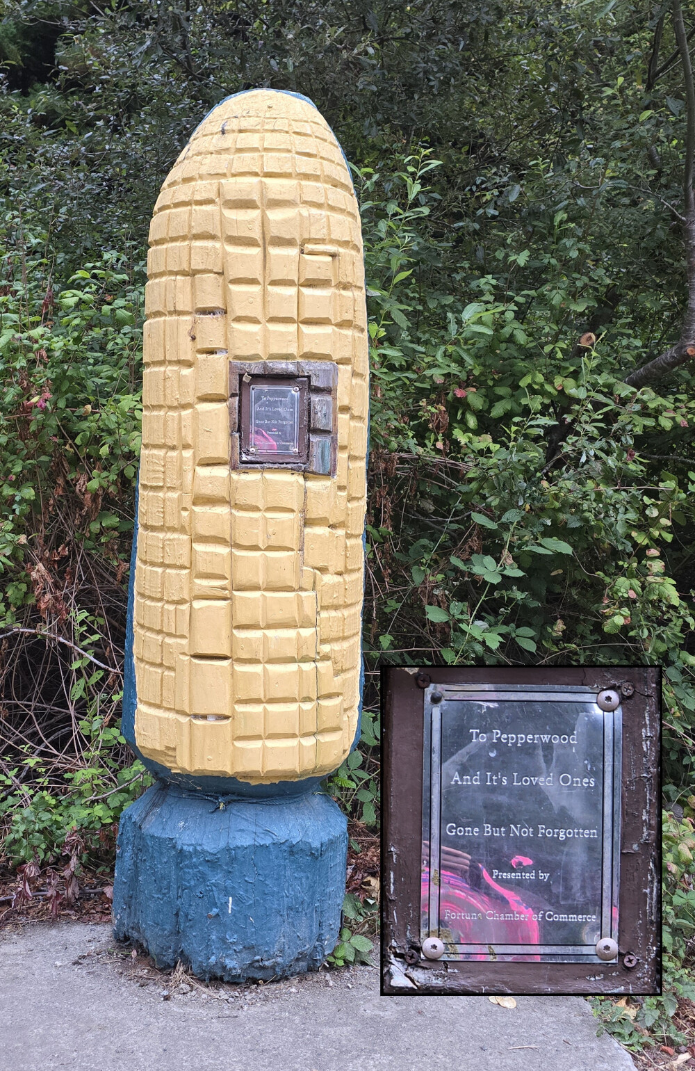 An unusual monument. Close up of the plaque in the lower right.