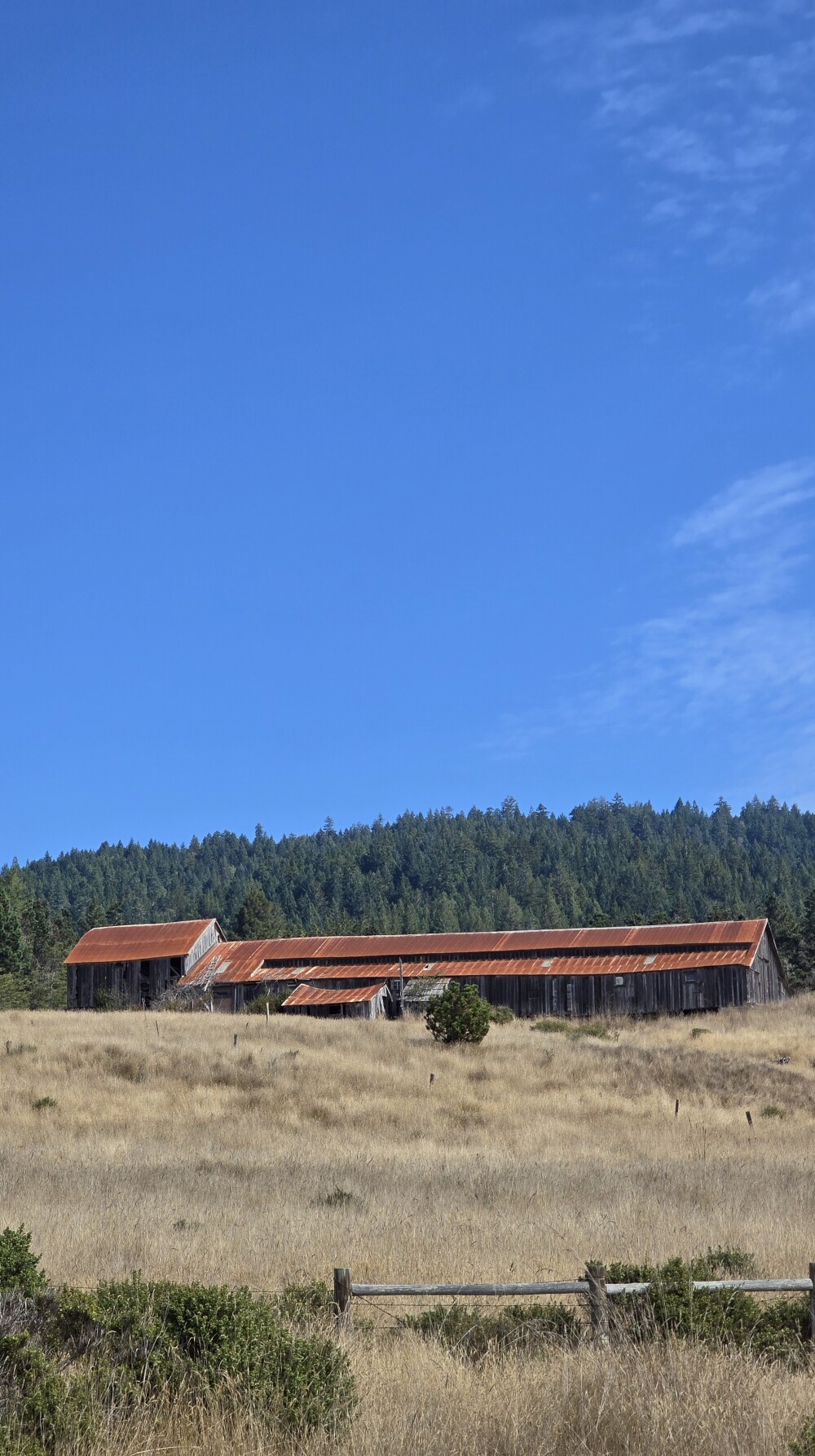 A large farm building. I like the way its rusty roof contrasted with the sky.
