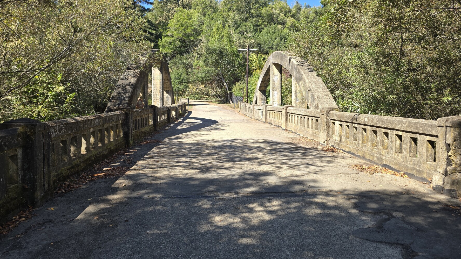 The historic Tocaloma Bridge, built in 1927, at the start of the Cross Marin Trail