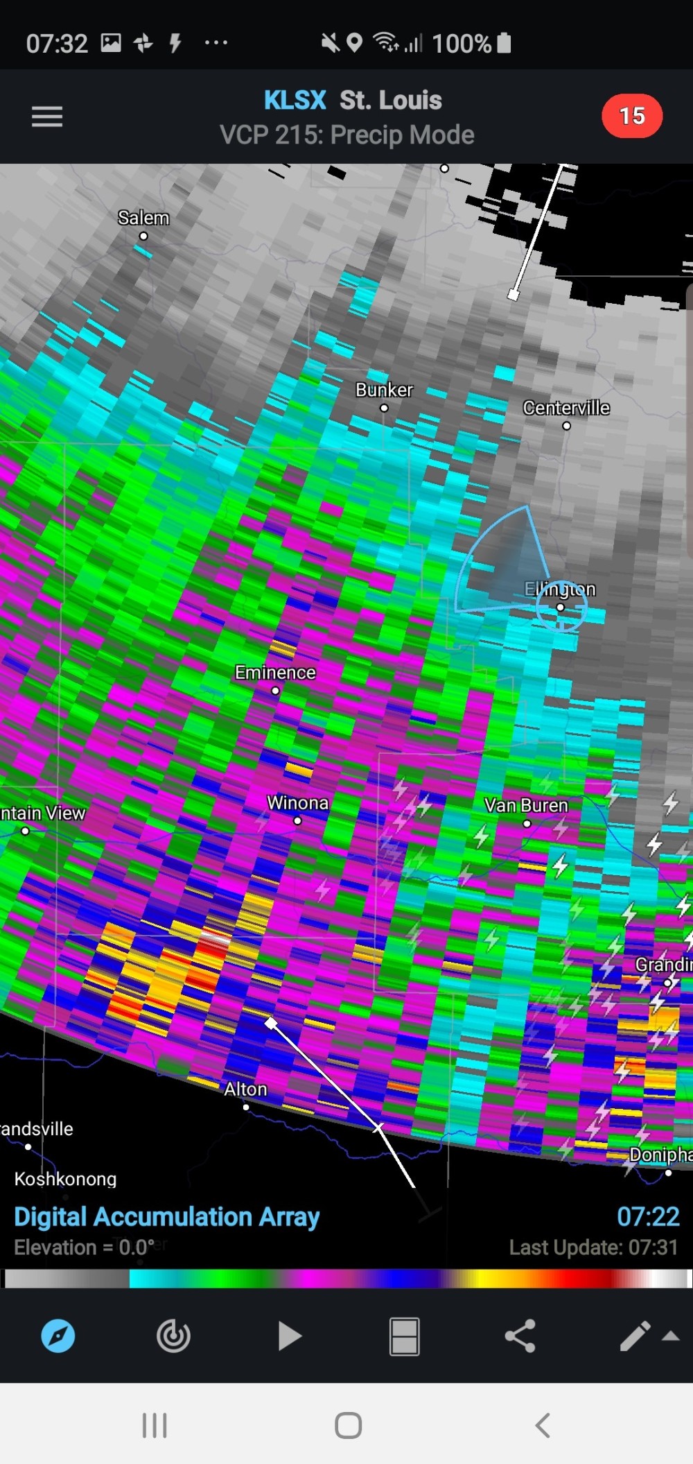 Radar image at 7:30 AM.